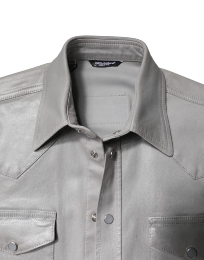 Metallic Gray Cotton Button Down Shirt