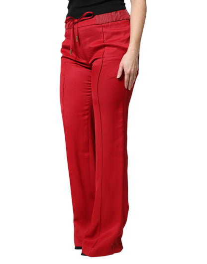 Red Viscose Straight Fit Pants