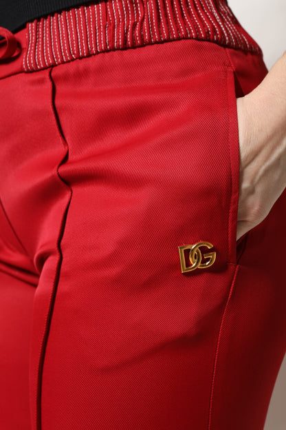 Red Viscose Straight Fit Pants