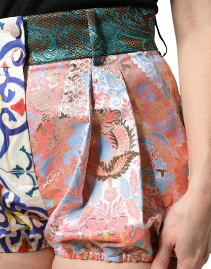 Multicolor Cotton Patchwork Hot Pants Shorts