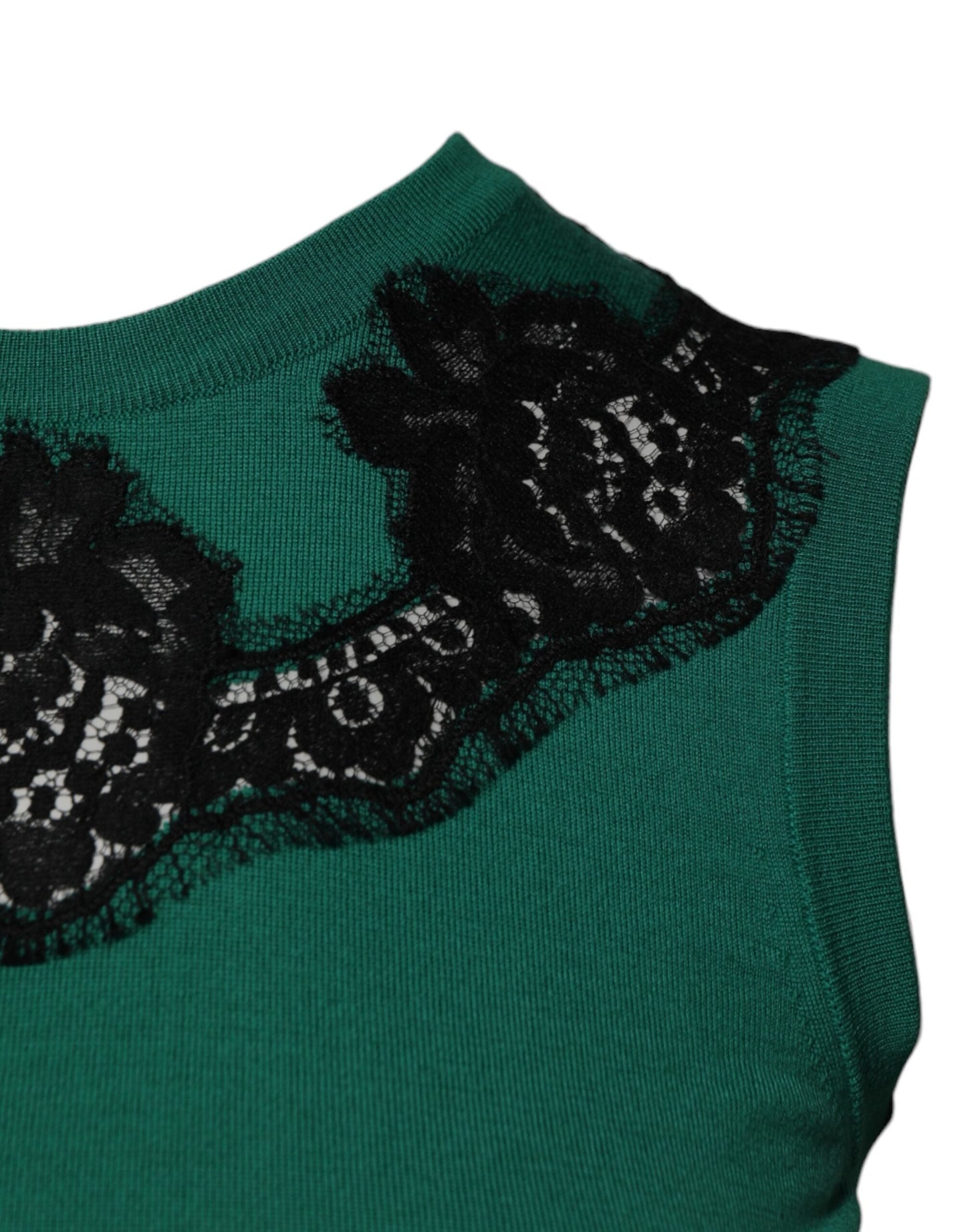 Green Wool Lace Detail Sleeveless Tank Top
