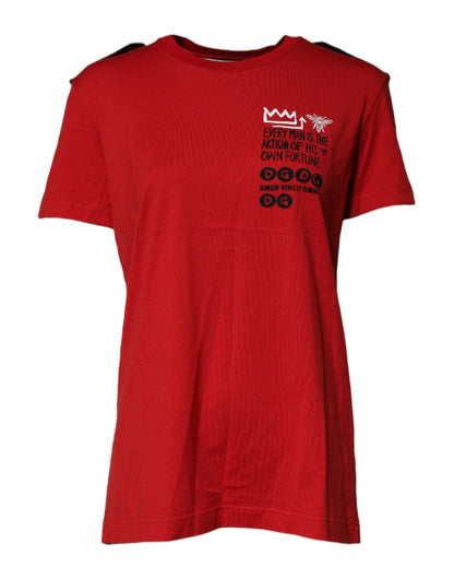 Red Cotton Round Neck Short Sleeves T-shirt