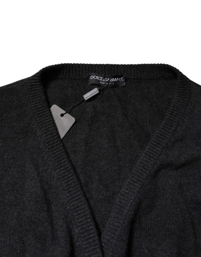 Grey Cashmere Deep V-neck Pullover Sweater