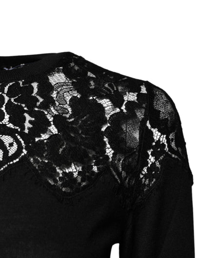 Black Floral Lace Long Sleeves Blouse Top