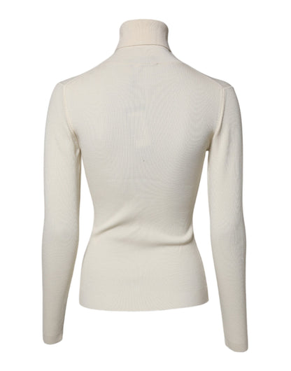 Cream Long Sleeves Turtleneck Slim Sweater