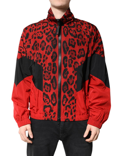 Red Leopard Nylon Bomber Full Zip Jacket
