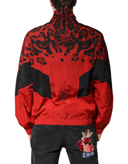 Red Leopard Nylon Bomber Full Zip Jacket