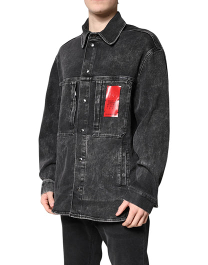 Black Logo Cotton Stretch Denim Jacket