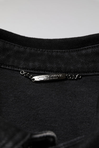 Black Logo Cotton Stretch Denim Jacket