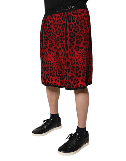 Red Leopard Print Viscose Bermuda Shorts