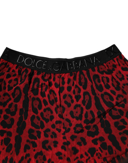 Red Leopard Print Viscose Bermuda Shorts