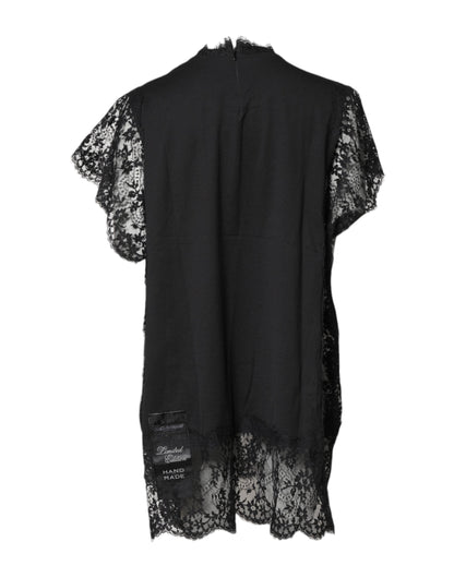 Black Lace Sheer Sacred Heart Crew Neck Top