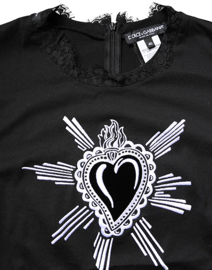 Black Lace Sheer Sacred Heart Crew Neck Top