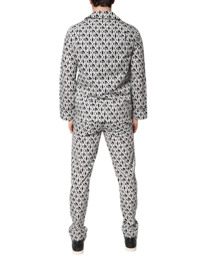 Black White DG Print Cotton Pajama Set Sleepwear