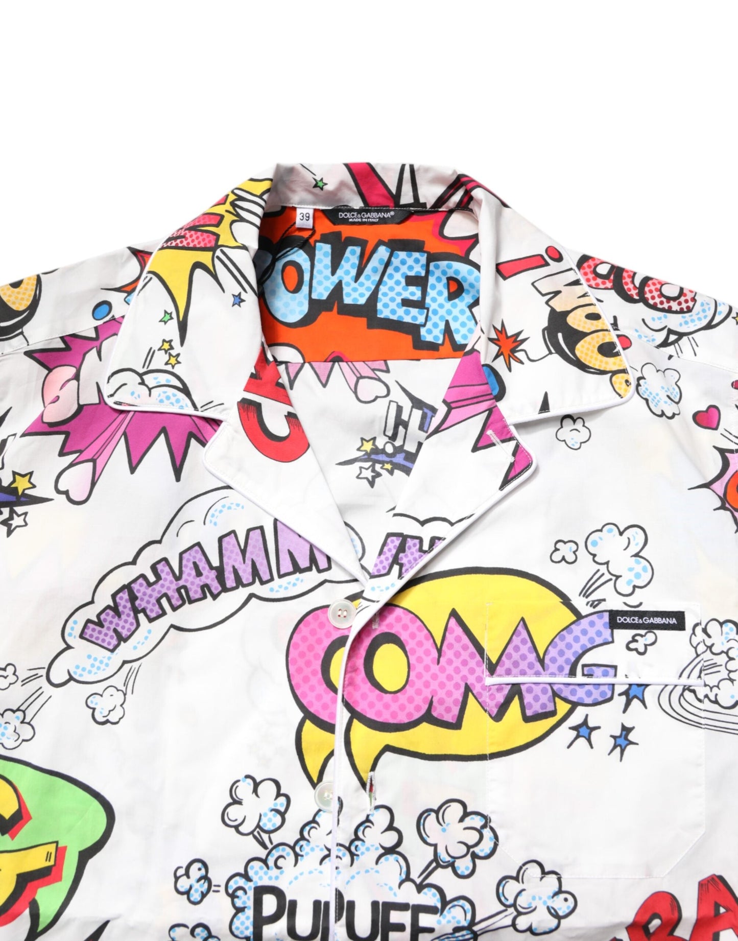 White Cartoon Print Cotton Men Pajama Set Sleepwear