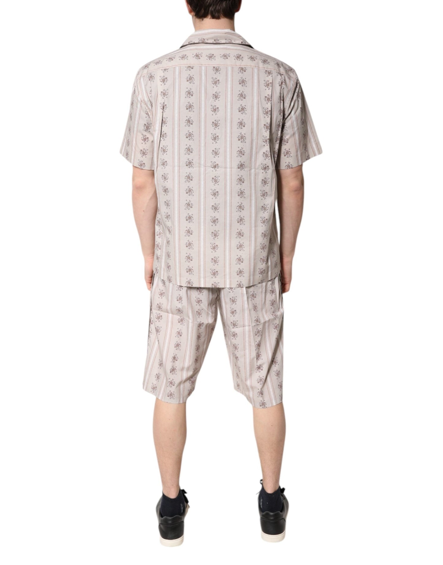 Beige Floral Print Cotton Men Pajama Set Sleepwear