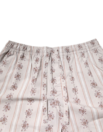 Beige Floral Print Cotton Men Pajama Set Sleepwear