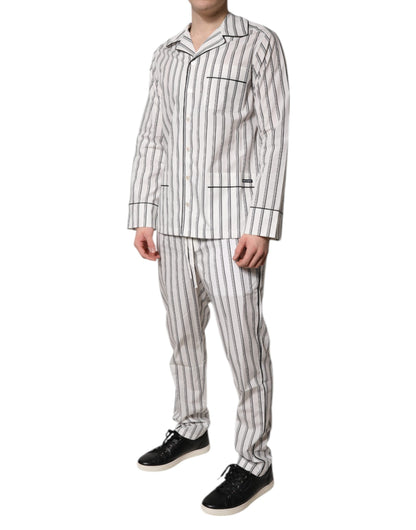 White Black Stripes Cotton Men Pajama Set Sleepwear