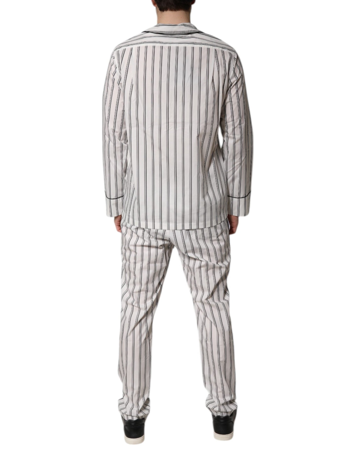 White Black Stripes Cotton Men Pajama Set Sleepwear