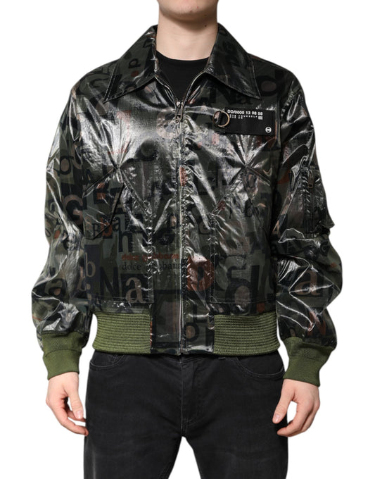 Green DG Logo Print Bomber Full Zip Jacket