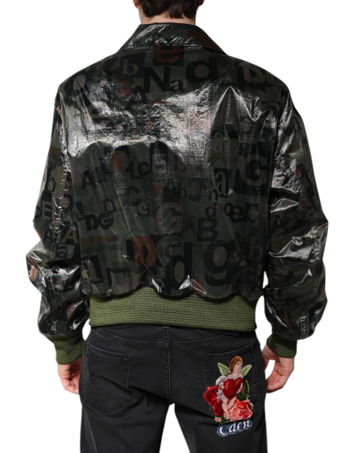 Green DG Logo Print Bomber Full Zip Jacket