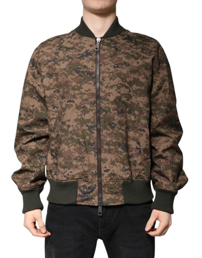 Brown Camouflage Bomber Full Zip Jacket