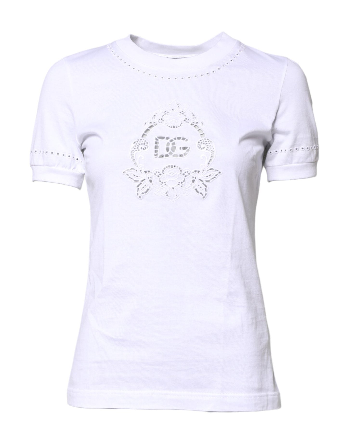 White Cotton Floral Logo Crew Neck T-shirt