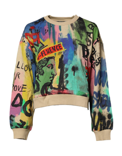Multicolor Print Cotton Pullover Sweater