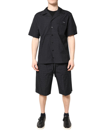 Black Cotton Men Pajama Set Sleepwear