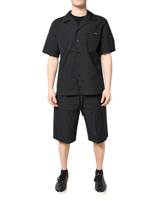 Black Cotton Men Pajama Set Sleepwear