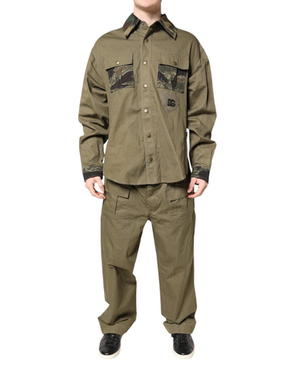 Brown Cotton Stretch Shirt Pants Casual Set