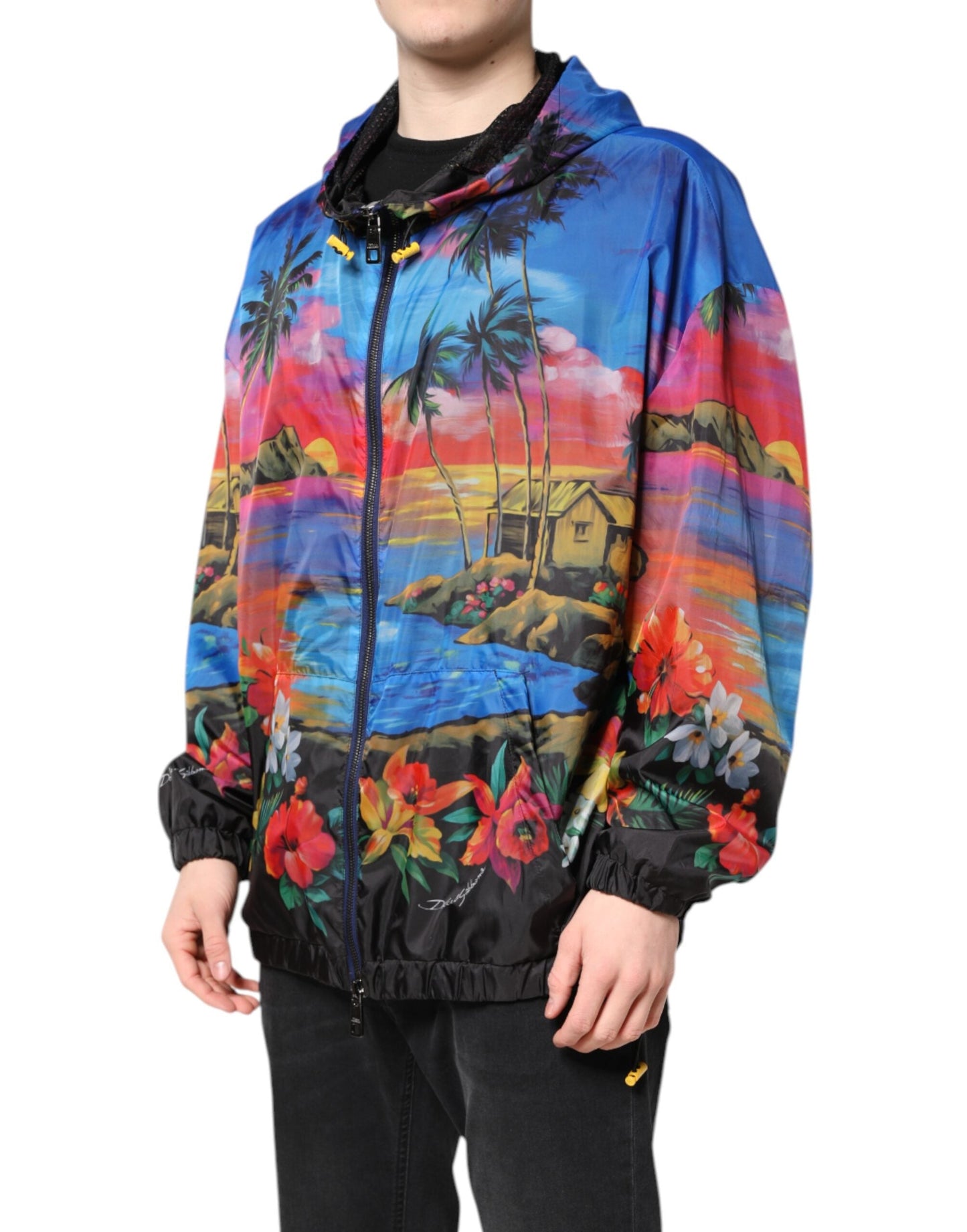 Multicolor Print Hooded Windbreaker Jacket