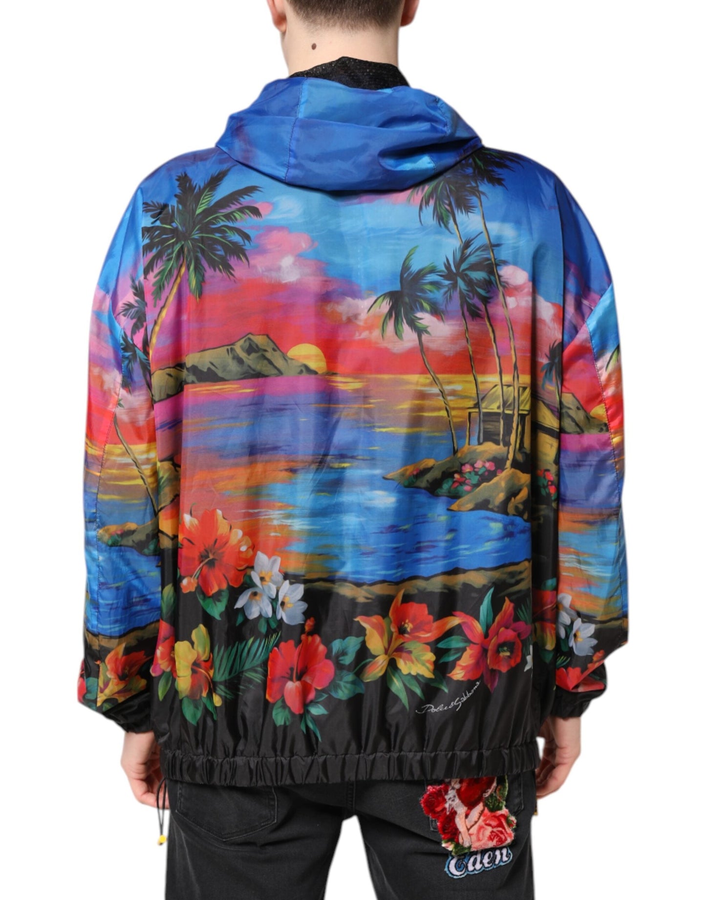 Multicolor Print Hooded Windbreaker Jacket