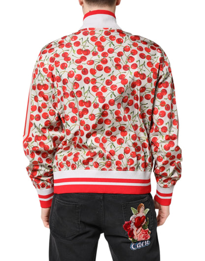 White Cherry Print Full Zip Bomber Jacket