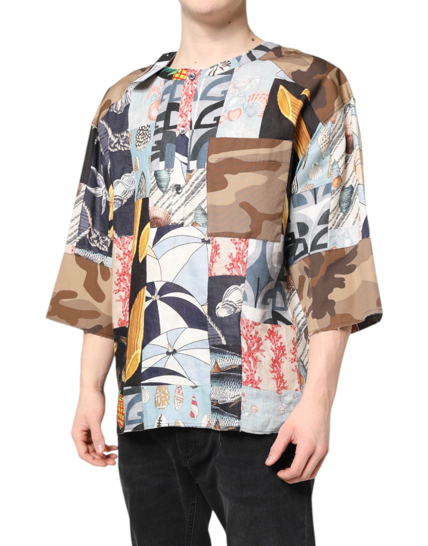 Multicolor Patchwork Short Sleeves Shirt