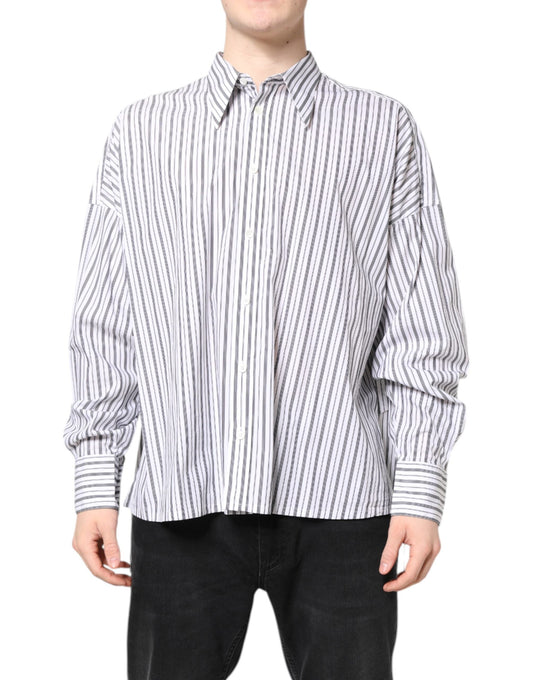 White Black Stripe Button Down Casual Shirt