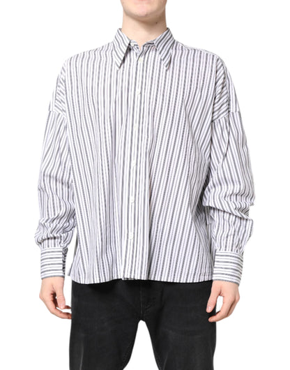 White Black Stripe Button Down Casual Shirt