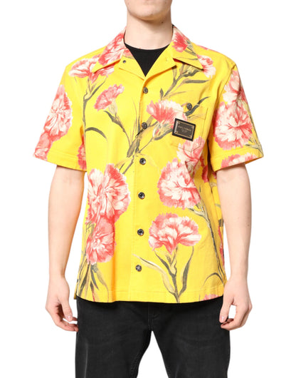 Yellow Floral Men Button Down Casual Shirt