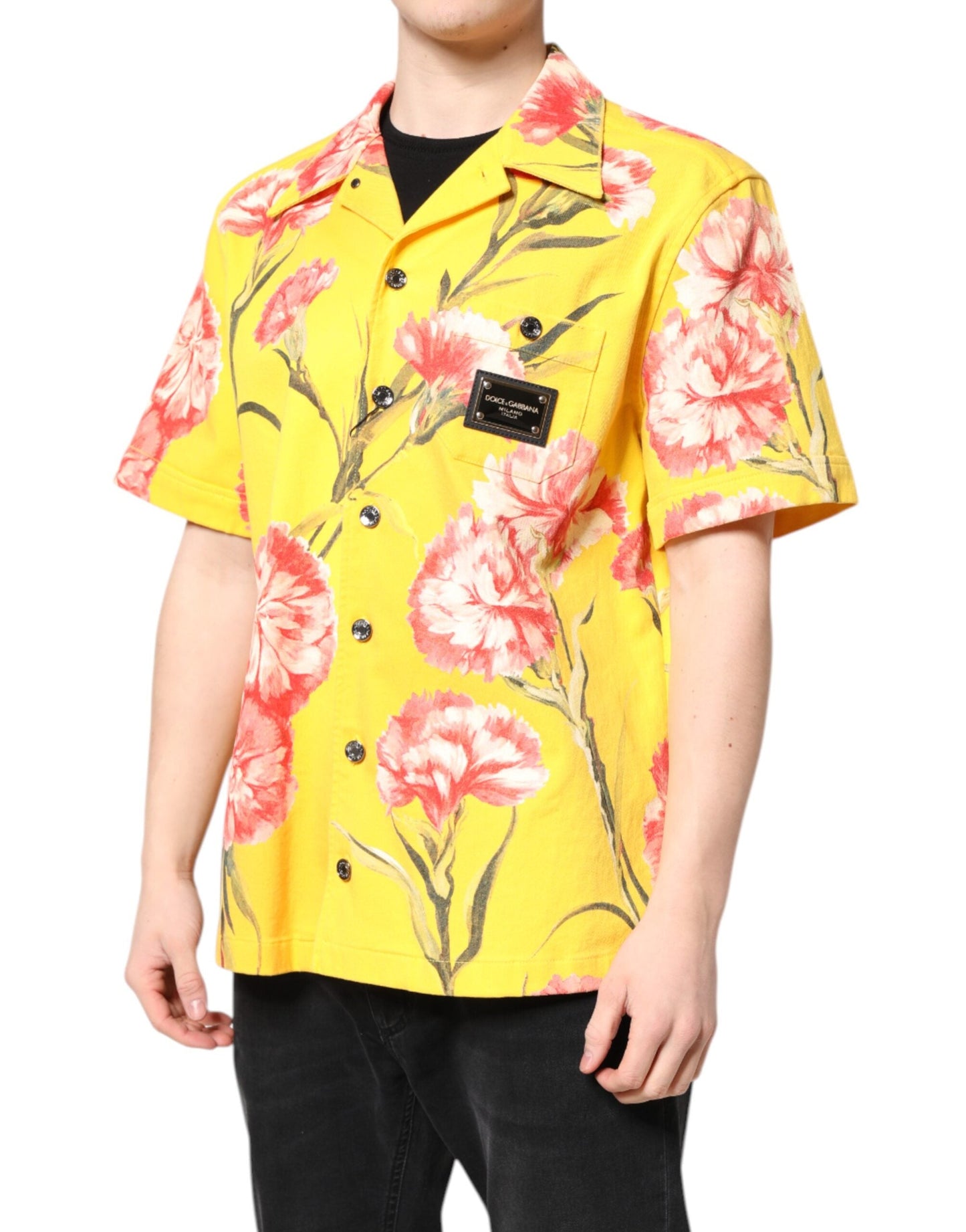 Yellow Floral Men Button Down Casual Shirt