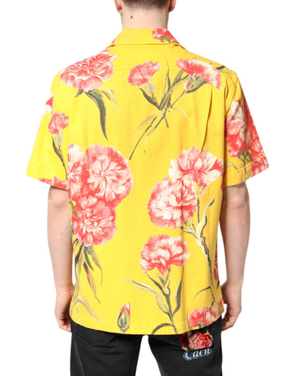 Yellow Floral Men Button Down Casual Shirt