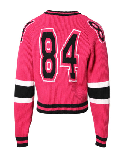 Pink Cotton Logo Print Knit Pullover Sweater