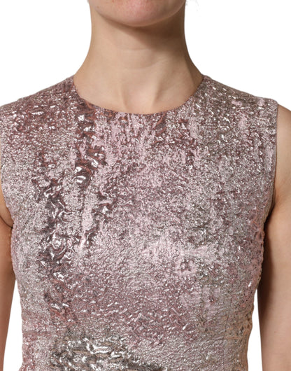 Pink Jacquard Sleeveless Sheath Mini Dress