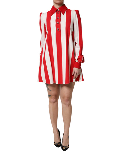 White Red Stripes Long Sleeves Mini Dress