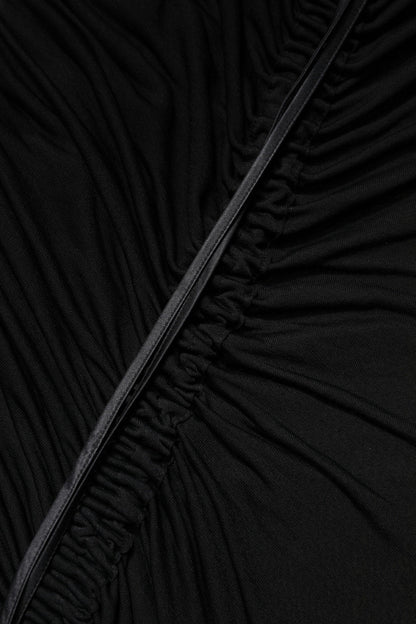 Black Mesh Trim Bodycon Long Sheath Dress