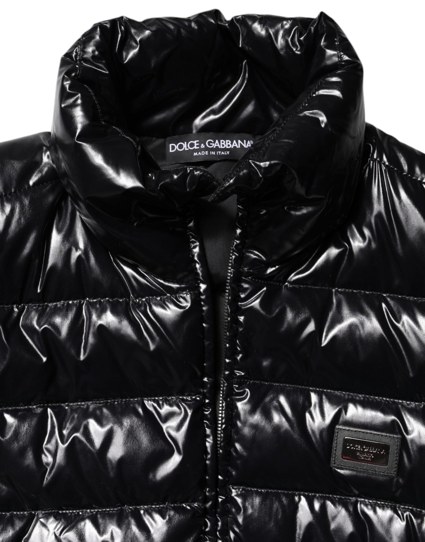 Black Logo Plaque Full Zip Puffer Jacket