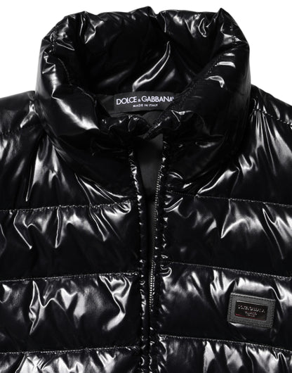 Black Logo Plaque Full Zip Puffer Jacket
