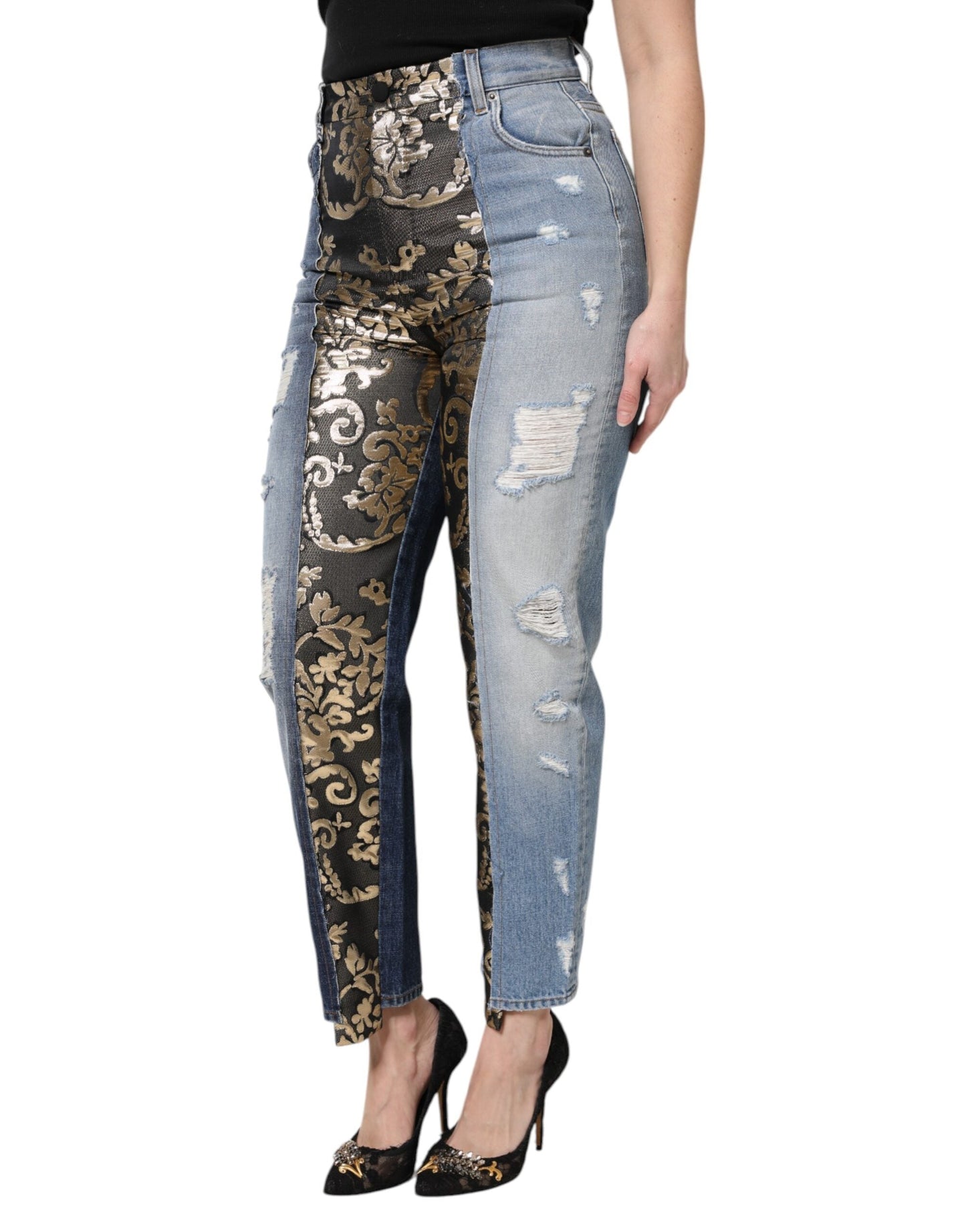 Multicolor Patchwork High Waist Denim Jeans