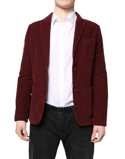 Maroon Corduroy Regular Fit Men Coat Blazer Jacket