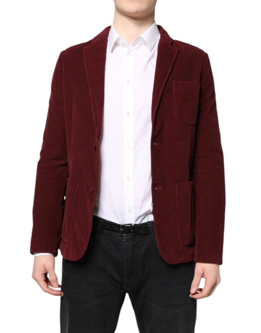 Maroon Corduroy Regular Fit Men Coat Blazer Jacket