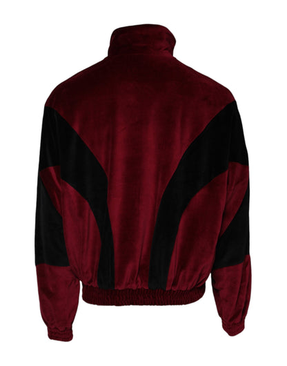 Red Black Cotton Logo FullZip Bomber Jacket